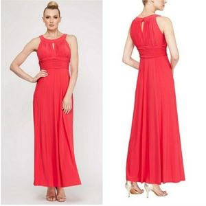 NWT Red ruched evening gown with keyhole